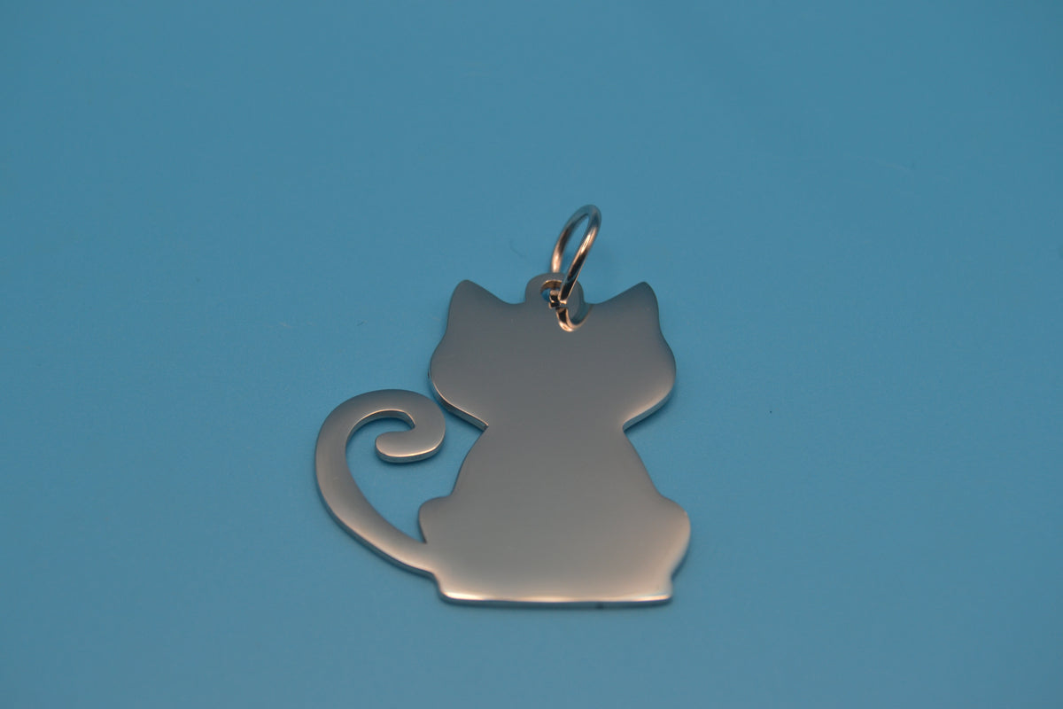 Katzen-Anhänger mit Gravur – Edelstahl Silber