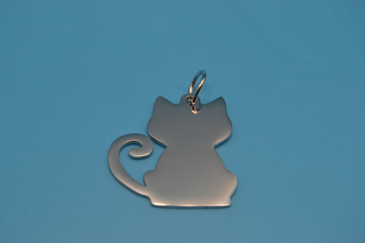 Katzen-Anhänger mit Gravur – Edelstahl Silber